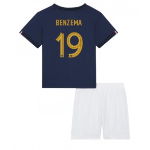 Frankrike Karim Benzema #19 kläder Barn VM 2022 Hemmatröja Kortärmad (+ korta byxor)